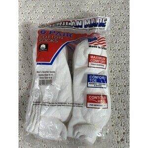 6 Pr American Made Cotton Blend Quarter Socks USA Made Contour Heel 9-11 Sock Sz